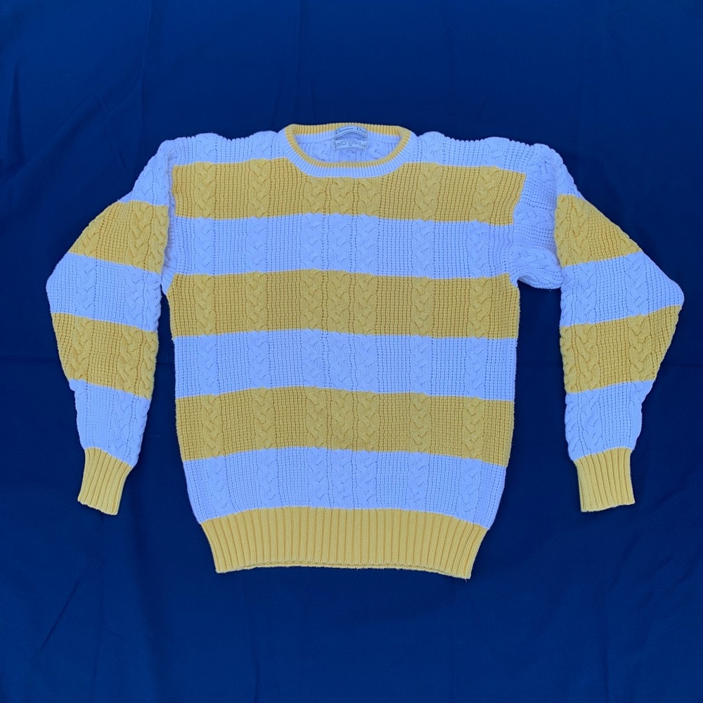 Vintage Christian Dior Yellow White Cable Knit Sweater Size Medium Unisex.